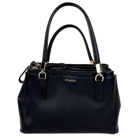 Coach Christie Madison Top Handle Satchel Black Leather Gold Hardware Bag Purse - Picture 1 of 16
